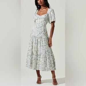 Astr White and Green Floral Midi Dress